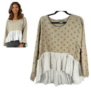 Jaded Gypsy Looking Back Top Polka Dot Flounce Blouse Oversized Flowy One Size